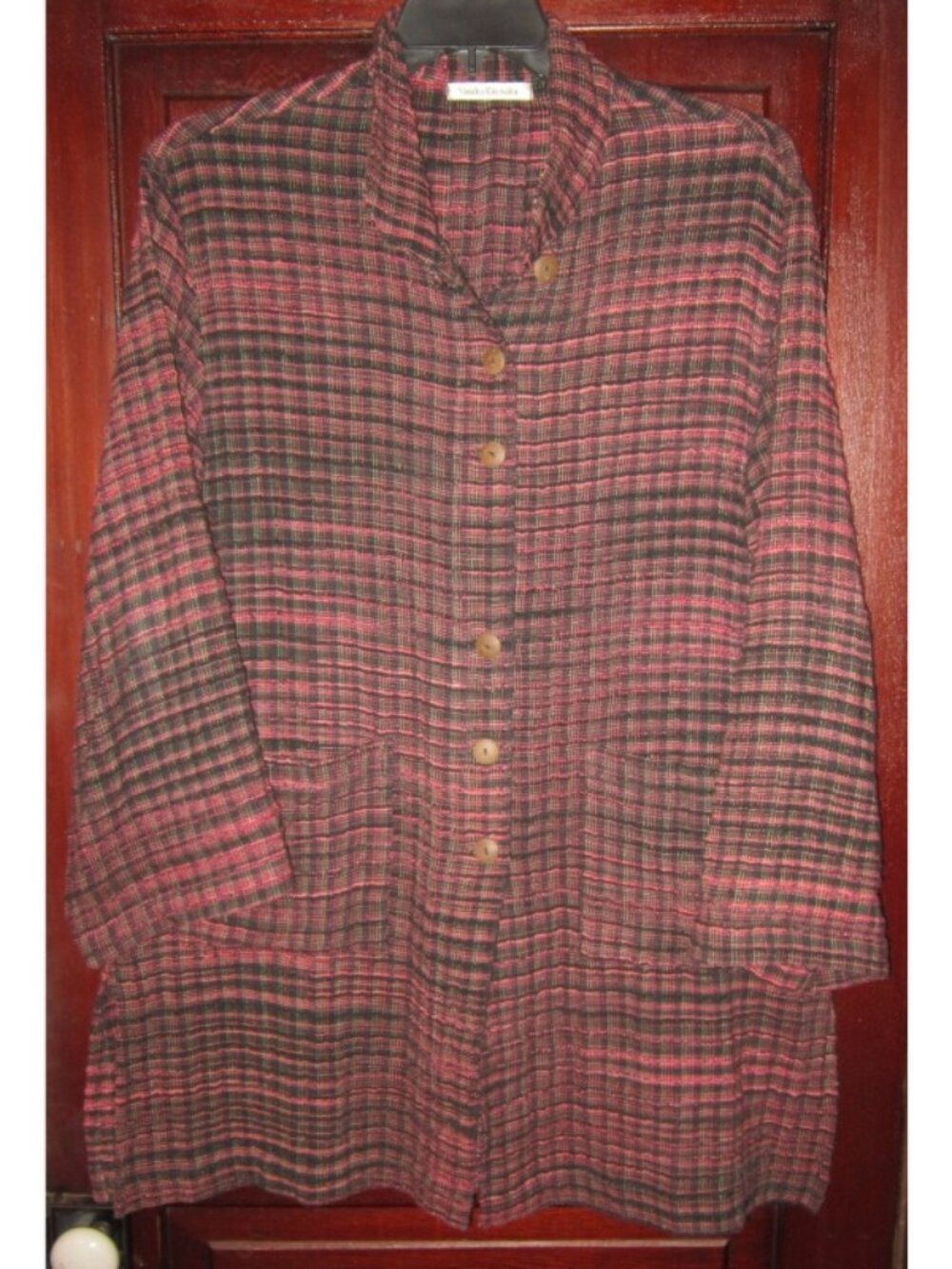 Yasuko Kurisaka One Size Jacket Coat Woven Cotton Lagenlook Pockets Kimono Artsy